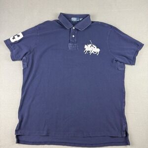 Polo Ralph Lauren Rugby Polo Shirt Men XXL 2XL Custom Fit Blue Big Pony 3 White